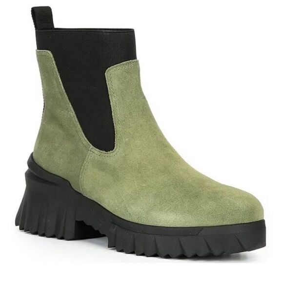 NURTURE Green Suede Chelsea Boot‎ Lug Sole Platform Water Resistant Size 5.5 New - Picture 1 of 13